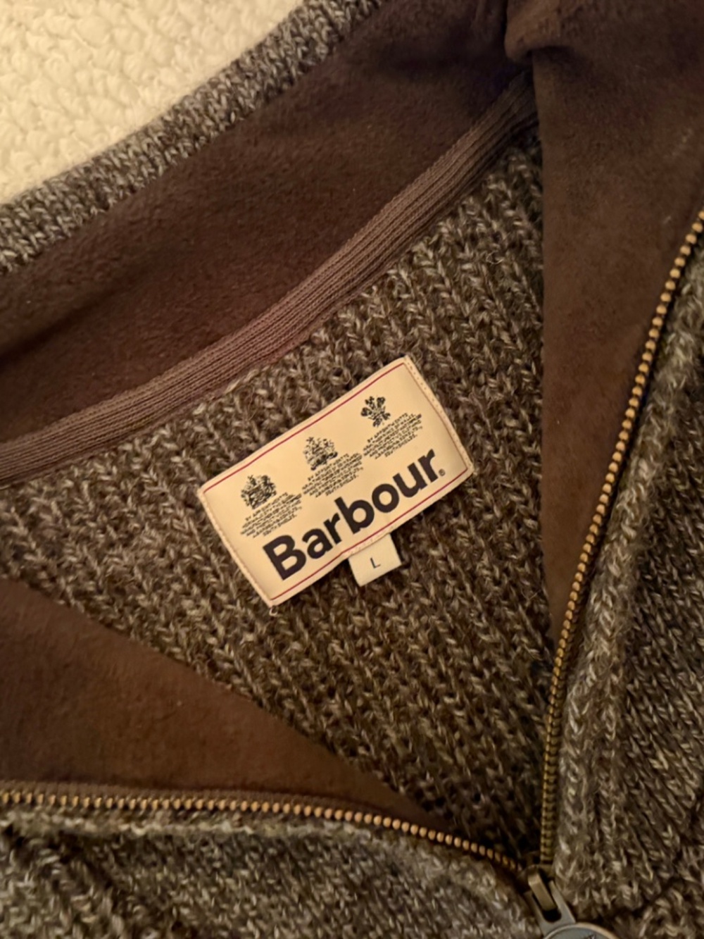 Mens Barbour Half Zip Shetland Wool Sweater, Brown, Large